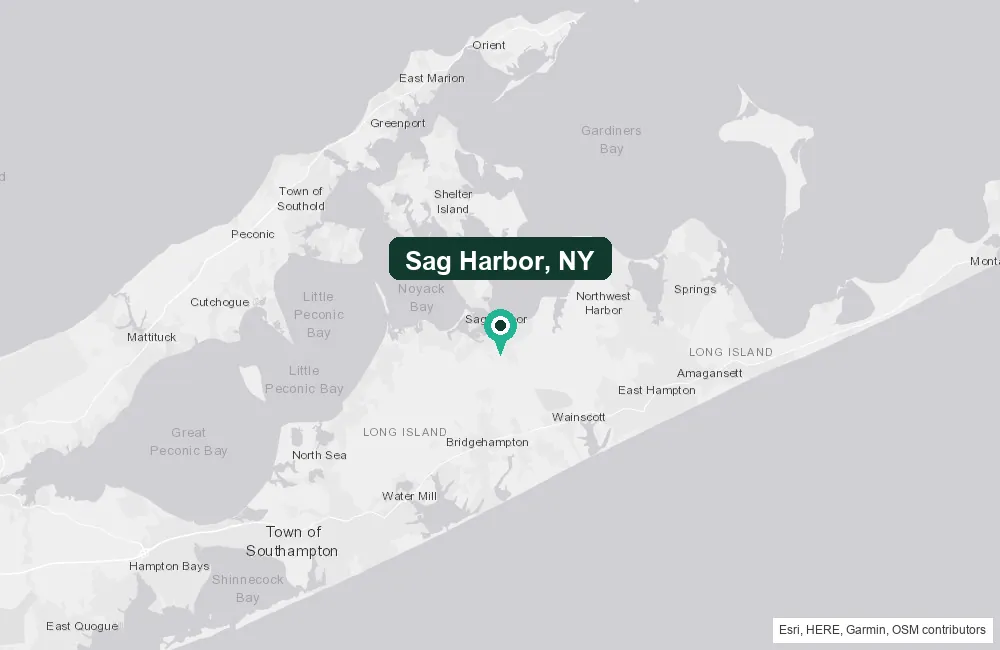 Map of Sag Harbor, New York and the surrounding Suffolk County area service area
